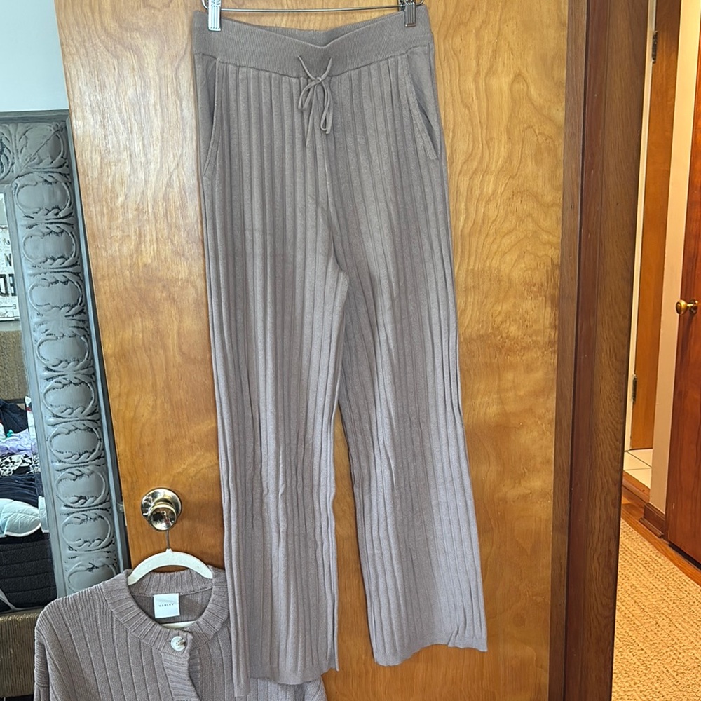 Varley Ribbed Knit Pants in Taupe